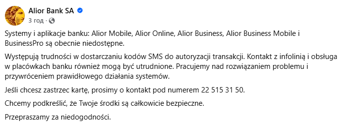 Awaria Alior Bank dziś? Co się dzieje i jak sprawdzić, czy problem jest po twojej stronie