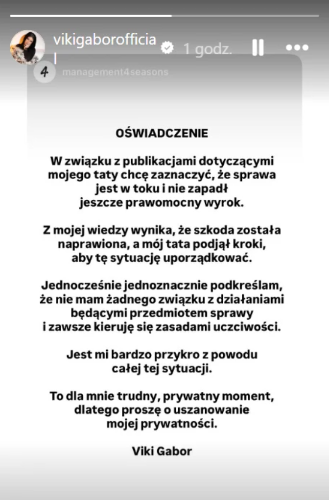 Viki Gabor odniosła się do sprawy ojca. Co wiadomo o zarzutach i aferze „na policjanta”