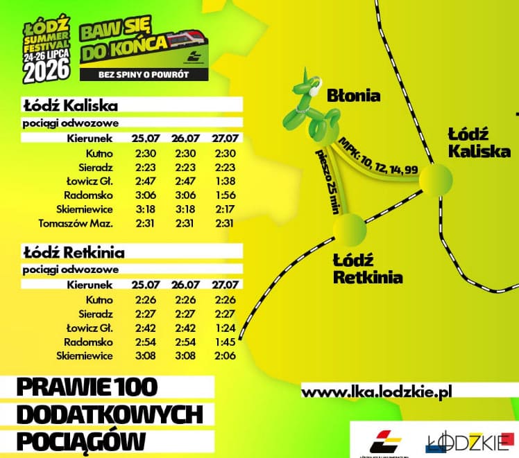 Łódź Summer Festival 2026: dojazd, darmowe MPK, parking i zamknięte ulice