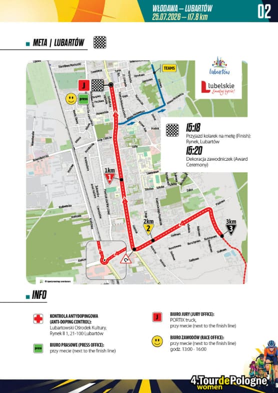 Tour de Pologne Women 2026, etap 2. Trasa Włodawa–Lubartów, godziny przejazdu i transmisja