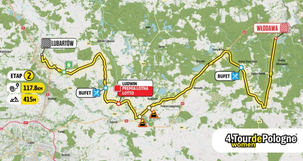 Tour de Pologne Women 2026, etap 2. Trasa Włodawa–Lubartów, godziny przejazdu i transmisja