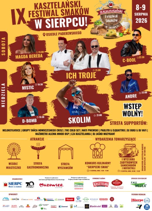 Kasztelański Festiwal Smaków 2026. Program 8–9 sierpnia i godziny koncertów